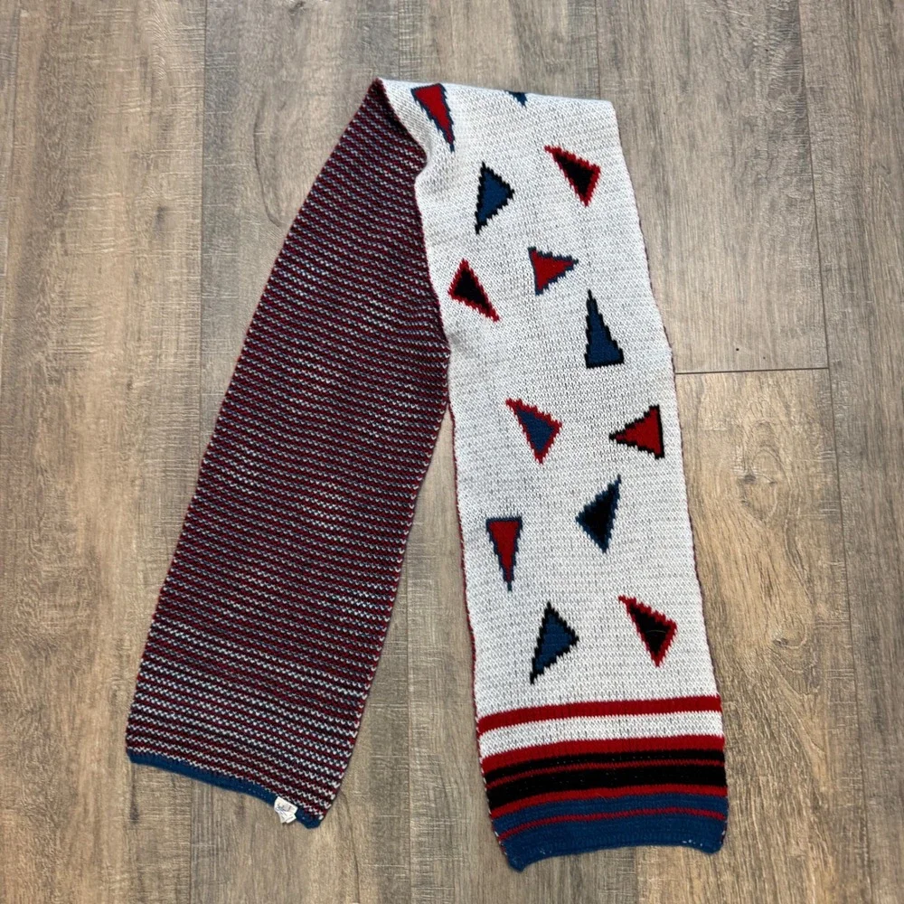 Vintage Hansen‎ Geometric Triangle Knit Scarf Red Navy White Made in USA 80s 90s